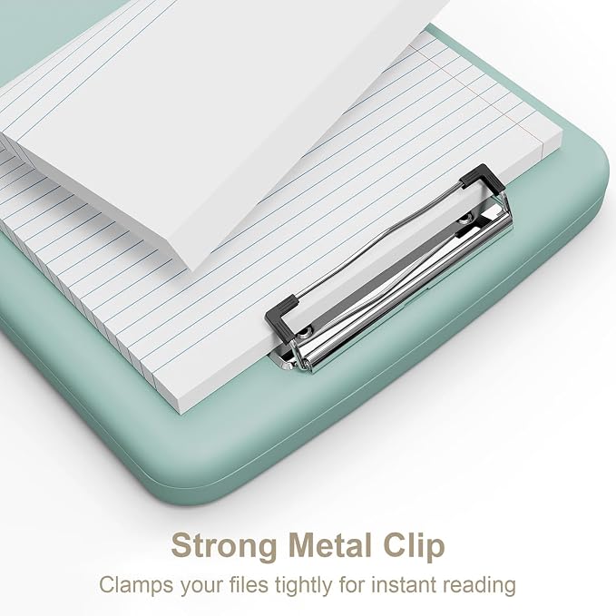 Piasoenc Clipboard with Storage, 8.5 x 11 Clip Board with Pen Holder, Teal | High Capacity, Heavy Duty Plastic Organization Box for A4 Legal Paper Folder, Folio & Side-Opening Nurses, Teachers, Student