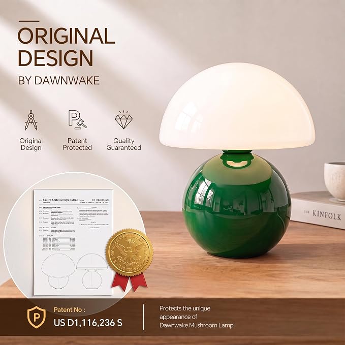 Mushroom Lamp Table Lamp for Bedroom-Small Table Lamps,Dark Green | 8.7" Mid Century Modern Table Lamps for Living Room Bedroom Decor,Cute Ceramic Lamps for Mushroom Home Room Decor,Glass Shade