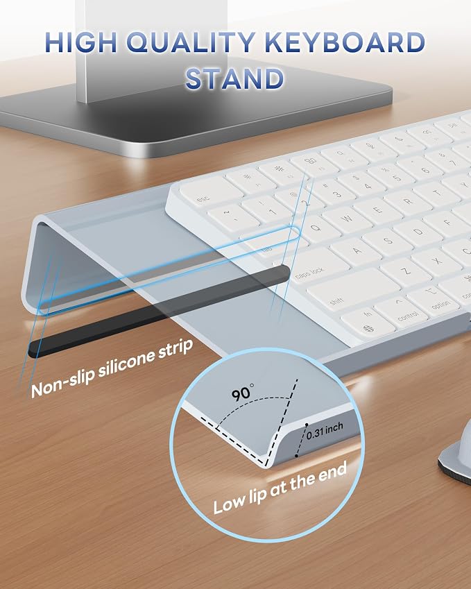 Laborio Computer Keyboard Wrist Rest, Keyboard Riser Stand for Desktop | Gray, Ergonomic Acrylic Keyboard Holder, Non-slip Wrist Pad, Pain Relief for Typing, Multiple Colors