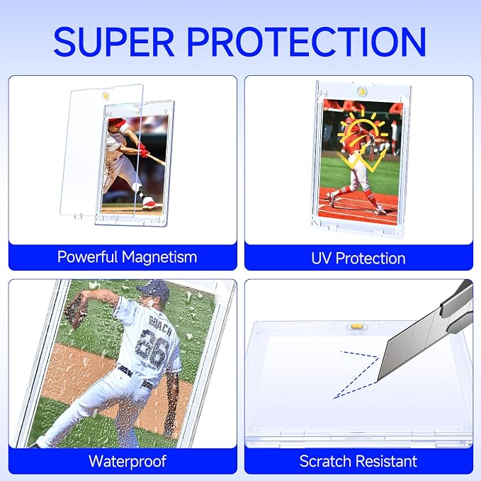 Basthalan 25ct Magnetic Card Holder, 35pt Ultra Slim One Touch Card Holder, Hard Plastic U-V Protectors, Mag Hard Case for Trading, Sports, Game, Football, Baseball Cards