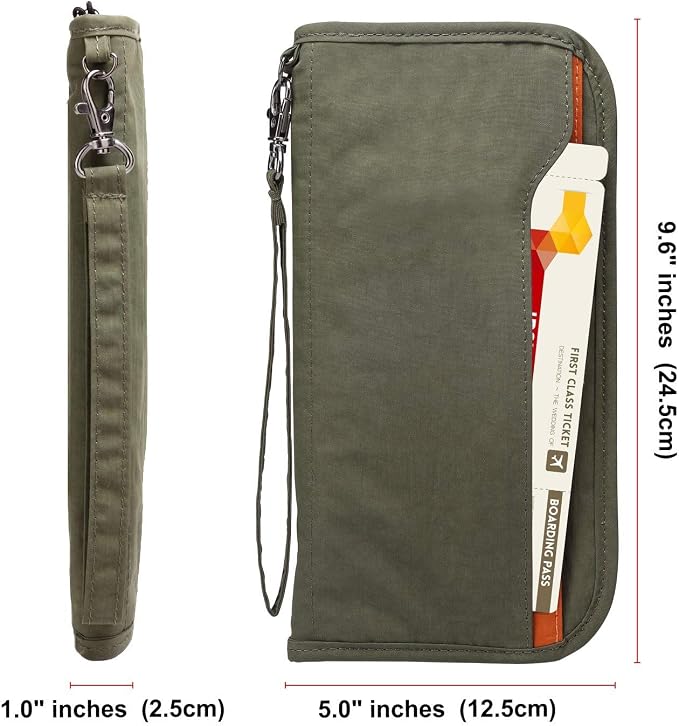 Passport Holder Family RFID Passport Wallet, Passport Holder Women/Men, Travel Wallet Documents Organizer Zipper Case with Removable Wristlet Strap, Travel Essentials for Flying