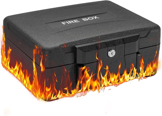 Small Fireproof & Waterproof Safe – Portable Home Document Box, Key Lock, Ergonomic Handle, 1-Hour Fire Protection at 1700°F, 72-Hour Waterproof, Compact Size