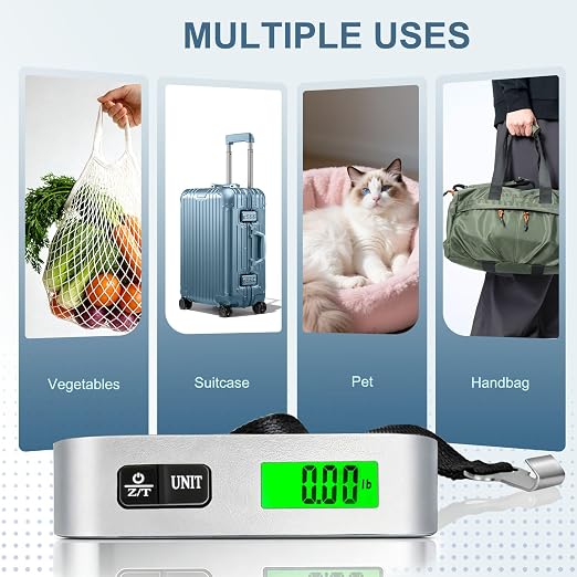 Digital Luggage Scale, 110lb Suitcase Weight Scale for Travel with Backlit LCD Display, 4-Unit Switching, Portable Hanging Baggage Scale for Luggage, Backpacks, Packages (Battery Included) | with Backlit LCD Display, 4-Unit Switching, Hanging Baggage S...