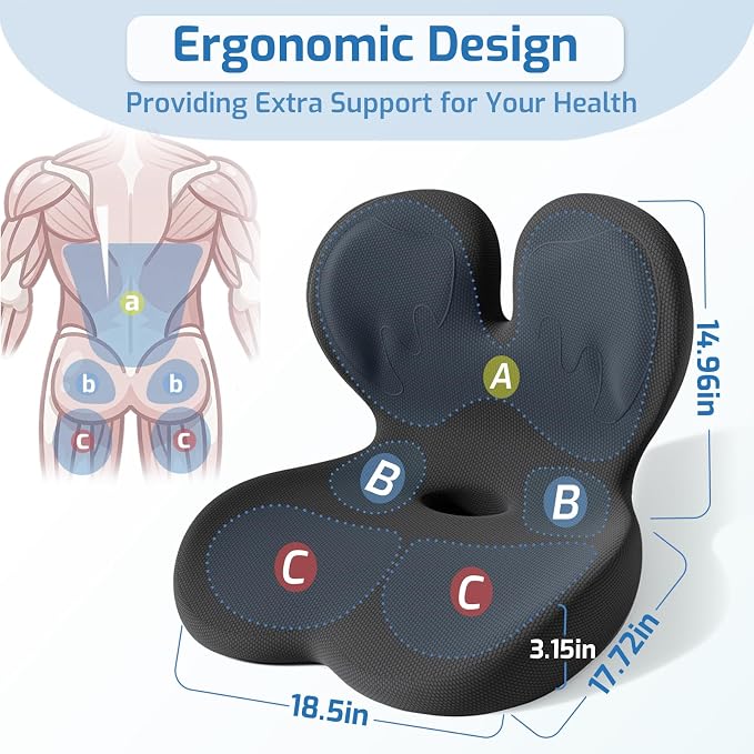Seat Cushion, Office Chair Cushion with Lumbar Support Pillow, Memory Foam Car Cushions, for Long Sitting, Tailbone & Back Pressure Relief,Sciatica Pad for Office, Car, Home Chairs