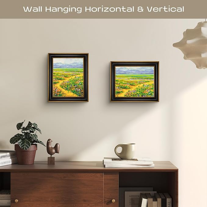 Golden State Art, 8x10 Black With Antique Gold Trim Color Picture Frame - Easel Stand, Sawtooth Hanger - Real Glass, Landscape, Portrait Display - Great for Postcards, Photographs