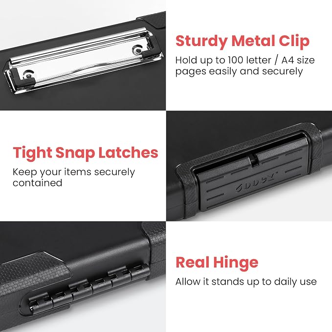 Sooez Toughest Clipboard with Storage, Internal Pen Pouch Included, Letter/ A4 Size, Shockproof Heavy Duty Plastic Clip Boards 8.5x11”, High Capacity Clipboards Box Case for Contractor Trucker Driver