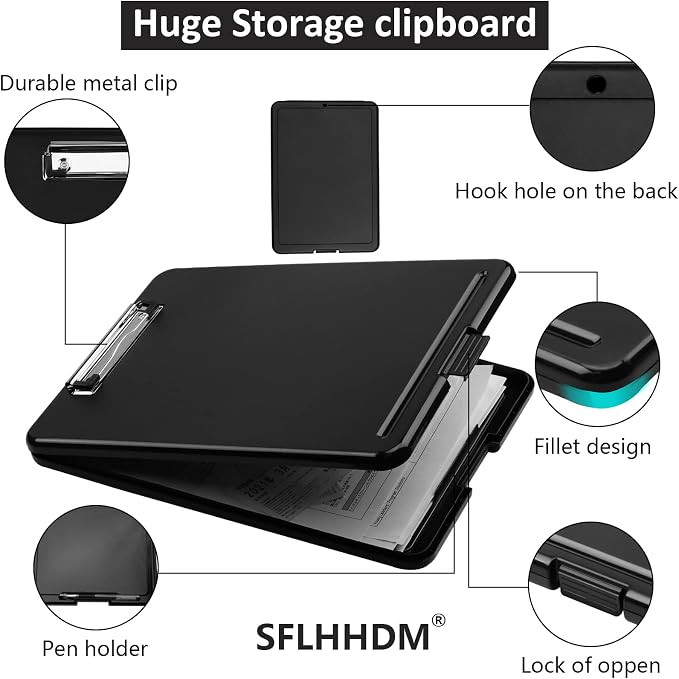 Clipboard with Storage,Storage Clipboard with Clip,Clipboards Foldable for Nurse,for 8.5x11 Paper Clip Boards,A4 Clipboards Case with Smooth Writing for Office Supplies Clip Board Case-Black