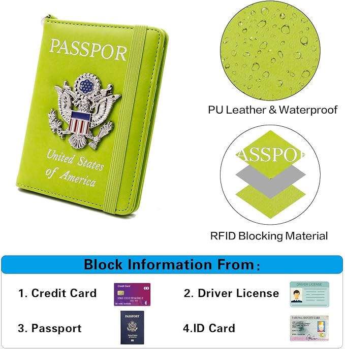Cnycmy Passport Holder with Airtag slot,Passport-Wallet-Holder for Women,for Family, Rfid Passport Book Card Slot Waterproof, passport holder for travel (grass green1)