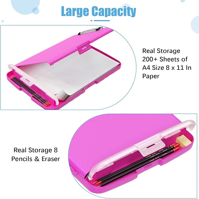 Hongri Clipboard with Storage with Pencil Case, 8.5 x 11 Storage Clip Board | High Capacity Organization Box for A4 Letter Legal Paper, Heavy Duty Folio & Side-Opening for Nurses, Teachers, Light Red