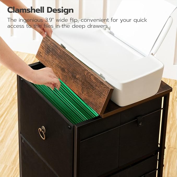HOOBRO 2 Drawer Mobile File Cabinet, Rolling Printer Stand, Vertical Filing Cabinet, Office Drawers, Filing Cart for Home Office, A4/Letter Size, Nonwovens Drawer, Black and Rustic Brown BFK20WJ01