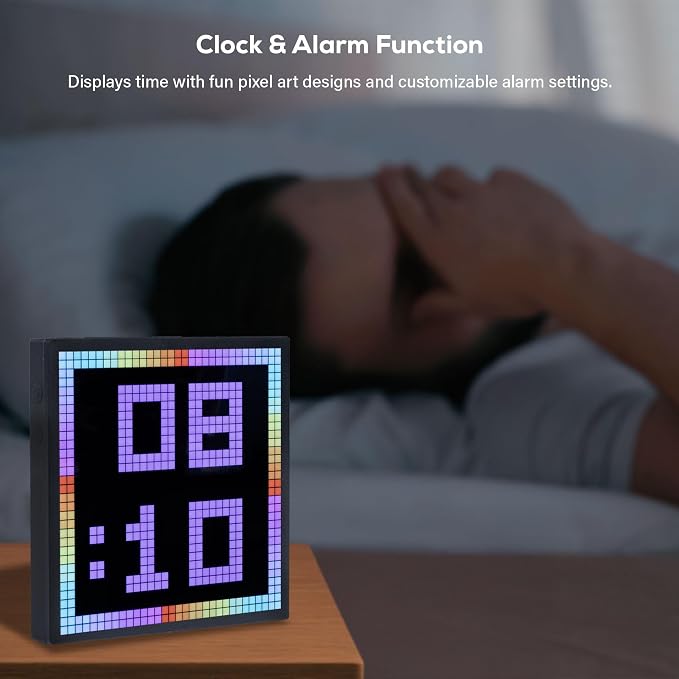 Merkury Innovations Tech Solutions Smart Bluetooth Pixel Frame – 32x32 Programmable RGB LED Display for Art, Animations, Digital Clock, DIY Decor, and Gaming Accessories