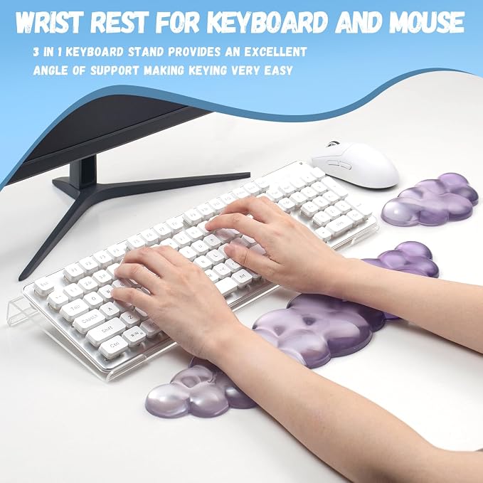 Gel Wrist Rest for Computer Keyboard and Mouse - Acrylic Keyboard Stand for Desk, Ergonomic Gradient Purple Cloud Wrist Rest for Keyboard,Laptop,Typing