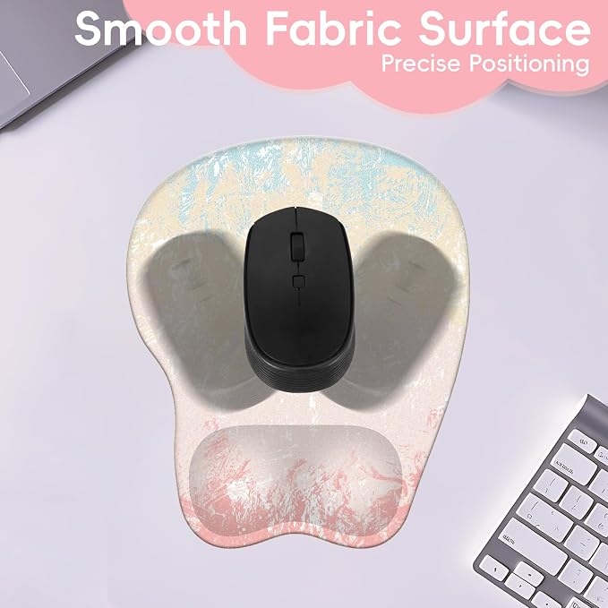Mouse Pad with Wrist Rest Ergonomic Mouse Pad with Comfortable M-Shape Pain Relief Wrist Support Non-Slip PU Base Mousepad for Laptop, Office & Home (Pretty Pink Painting)