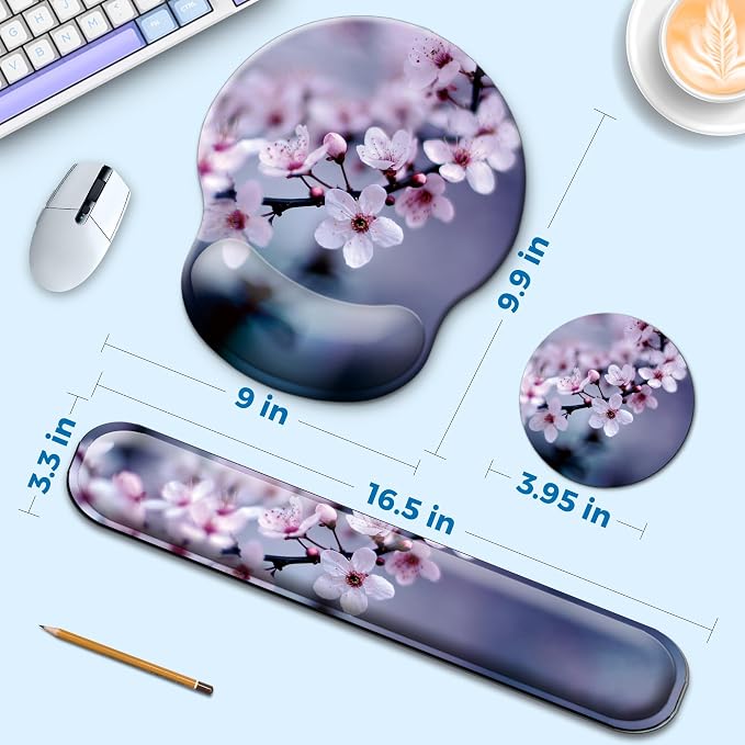 Mouse Pad and Keyboard Wrist Rest Support,Ergonomic Mouse Pad Set | Mousepad With Coaster and Non-Slip PU Base,Pain Relief for Desk Desktop Gaming, Computer,Office -Beach