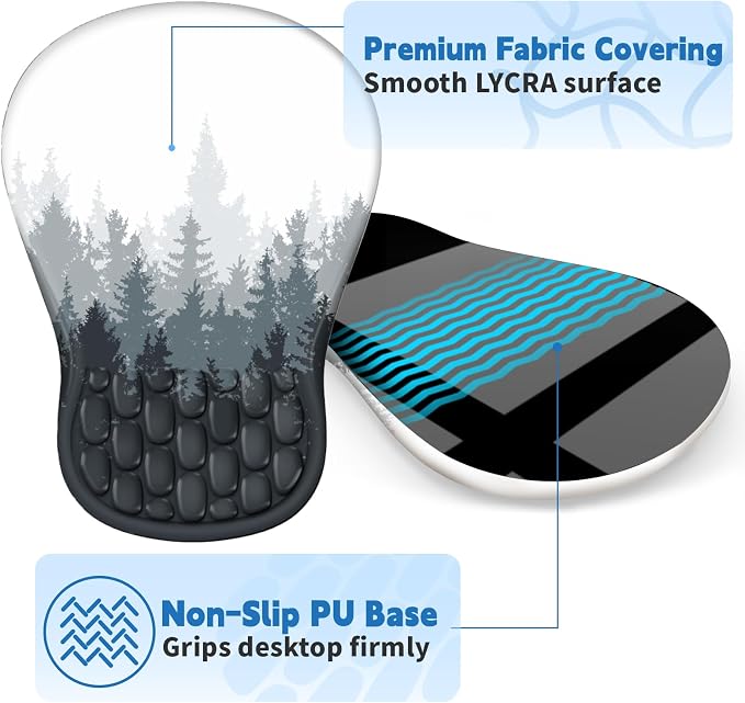 YIWEI Ergonomic Mouse Pad with Wrist Rest for Carpal Tunnel Pain Relief | Memory Foam Wrist Support,Non-Slip Rubber Base, Keyboard Computer Mousepad,Lycra Cloth Surface,Gaming Home Office