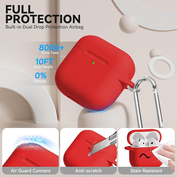 for AirPods 4 Case, TNSNK Silicone AirPod 4 Case Cover Compatible with Apple Airpods 4th Gen, Shockproof Protective Cases for Women Girly with Cleaner Kit and Keychain, Front LED Visible