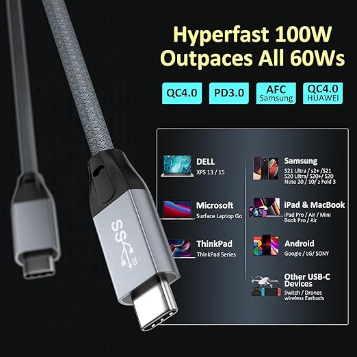 QCEs USB C Monitor Cable 3.3FT 8K30Hz 4K30Hz for Portable Monitor, USB C 3.2 Gen 2x2 Video Cable 20Gbps Data Transfer, 100W PD Charging Compatible for iPhone 17 MacBook iPad Carplay SSD KYY MNN
