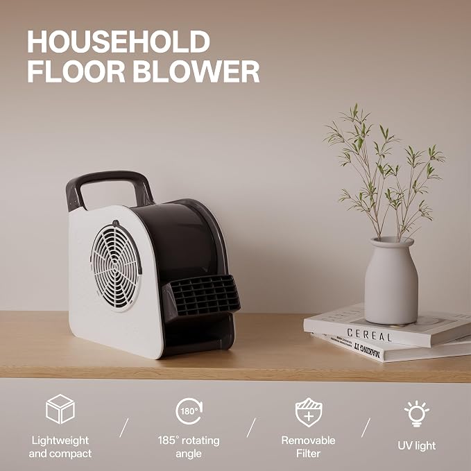 High Velocity Blower Floor Fan,355 CFM Air Mover Fan for Job Site and Home, Floor Drying Fan for Cooling and Ventilating, White