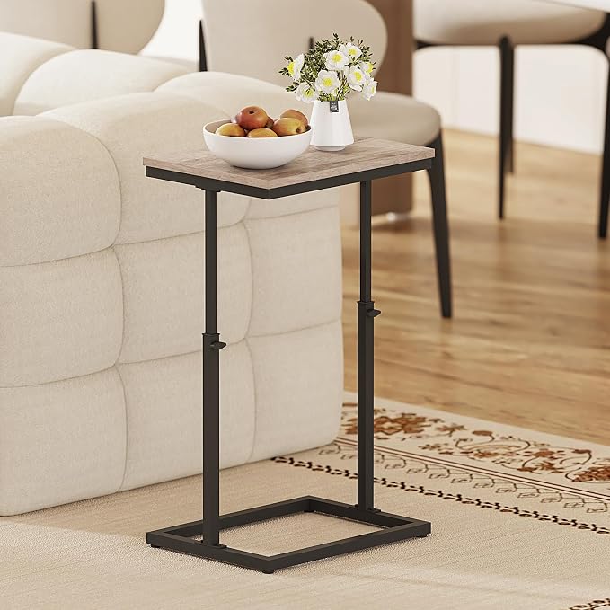 TUTOTAK End Table, Side Table, Tall Couch Table, Sofa Table | for Living Room, Bedroom, Greige TB01BG083P