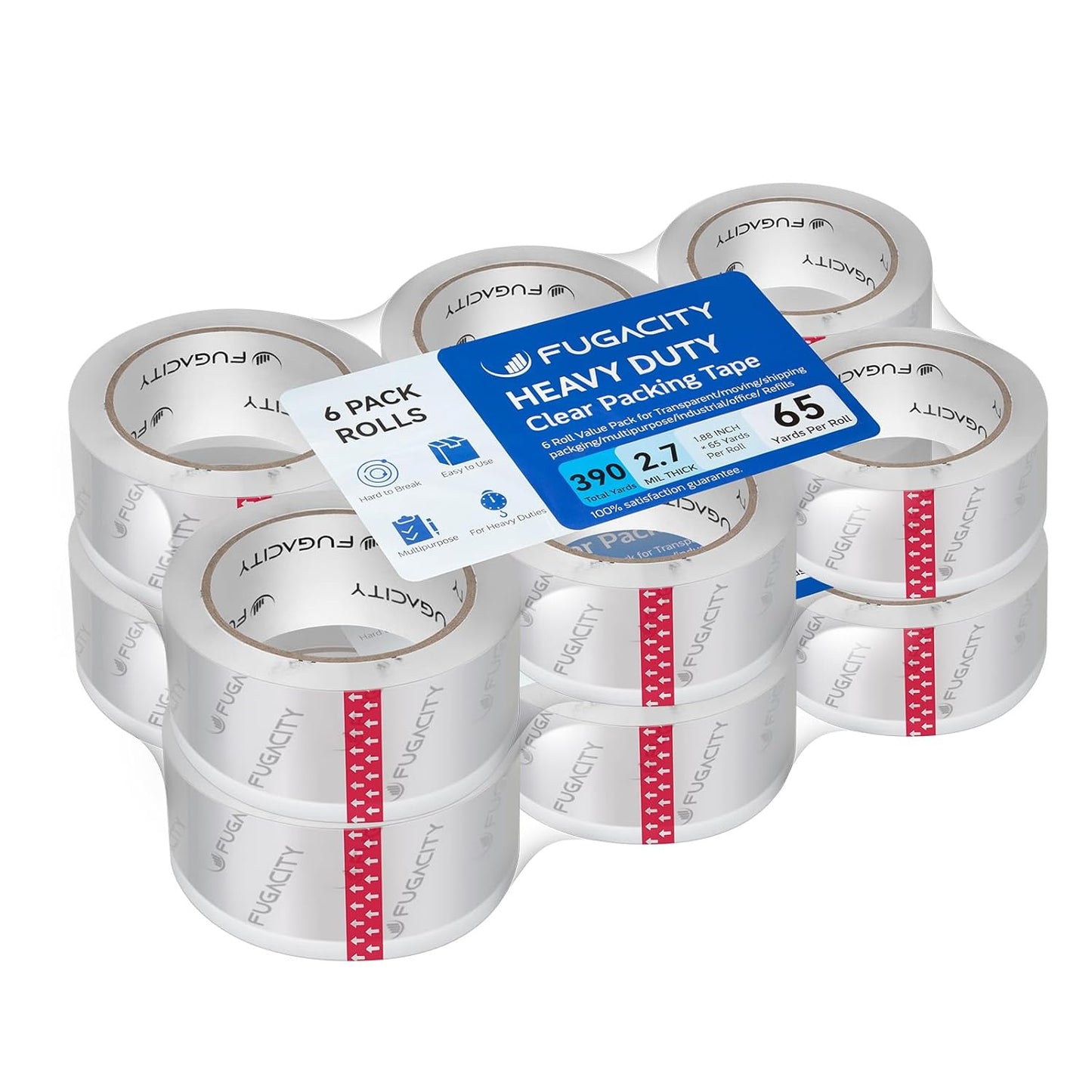 FugaCity Clear Packing Tape Refills (12 Rolls),Heavy Duty Packaging Tape for Moving Sealing, Moving Supplies Shipping Tape,2.7 Mil Thick, 2 in Wide,65 Yards Per Roll,Total 780 Yards