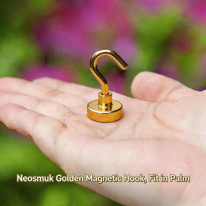 Neosmuk Magnetic Hooks, Heavy Duty 30lb+ Strong Magnet Hook for Cruise Cabins, Cruise Essentials 2026 for Hanging, Metal Wall Refrigerator Hangers (Gold, 10 Pack)
