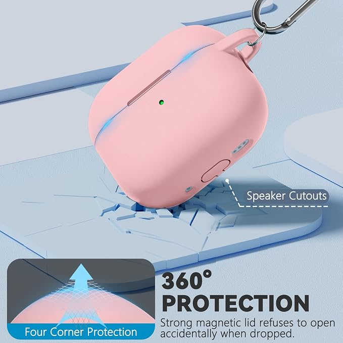 Ljusmicker for AirPods 4 Case 2024 with Cleaner Kit,Soft Silicone Protective Cover for Apple AirPods 4th Generation Cases for Women Men,AirPod 4 Case Accessories with Keychain-Magnetic Pink