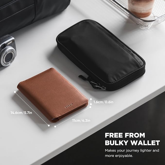 VULKIT Slim Minimalist Passport Wallet RFID Blocking Passport Holder for Travel, Leather Travel Wallet for Men Women, Magnetic Closure