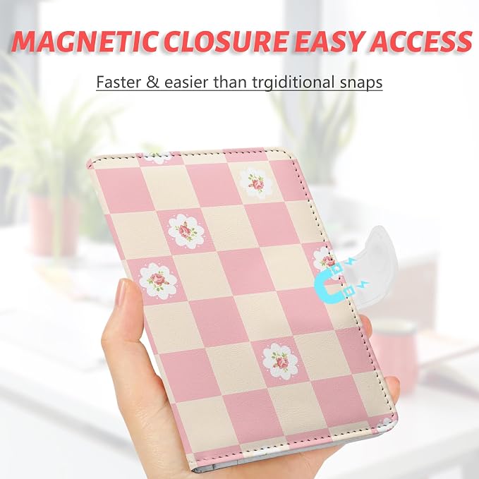 Passport Holder, Cute Travel Wallet Cover with RFID Blocking,Sweet | PU leather travel wallet with magnetic closure, card slots, pen loop, and easy access for passports and essentials.
