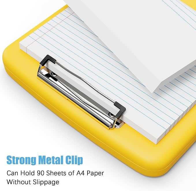 Hongri Clipboard with Storage with Pencil Case, 8.5 x 11 Storage Clip Board | High Capacity Organization Box for A4 Letter Legal Paper, Heavy Duty Folio & Side-Opening for Nurses, Teachers, Yellow