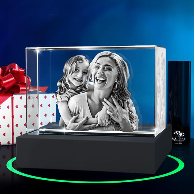 ArtPix 3D Premium Crystal Photo, Personalized Gifts for Father, Dad, Men, Husband, Grandpa, Great Customized Gift With Your Own Photo for Mom, Wife, Women, Custom Glass 3D Laser Etched Picture Frame