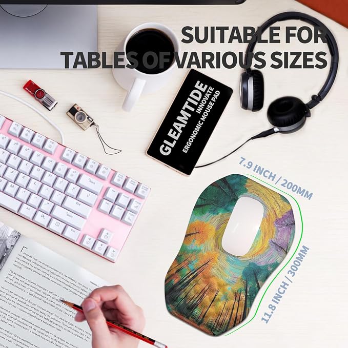 Ergonomic Raised Mouse Pad Wrist Support with Bilateral Slope Memory Foam Mousepad for Wrist Rest and Carpal Tunnel Pain Relief 11.8x7.9〃Fantasy Forest Realm