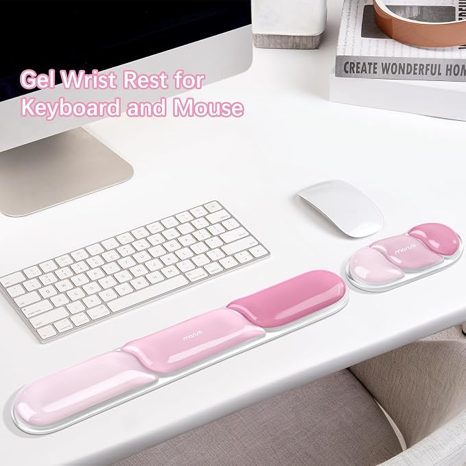 MOSISO Gel Keyboard Wrist Rest&Wrist Support for Mouse, Streamlined | Ergonomic Soft Cooling Gel Mousepad Pain Relief Easy Typing Pad Non-Slip Computer Laptop Home/Office, Cherry Pink
