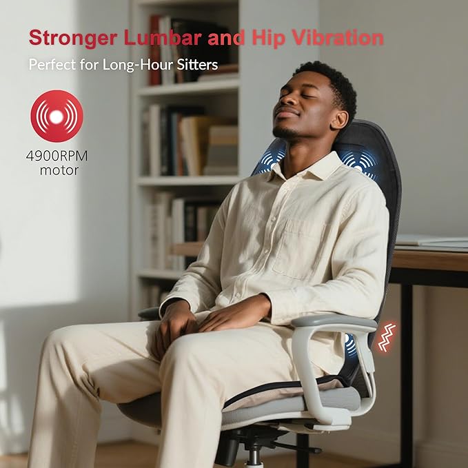 COMFIER Back Massager for Chair – Upgraded Vibration Chair Massager, Deep Tissue Back Massager for Pain Relief, Massage Chair Pad with Graphene Heating,Gifts for Dad Mom Men Women