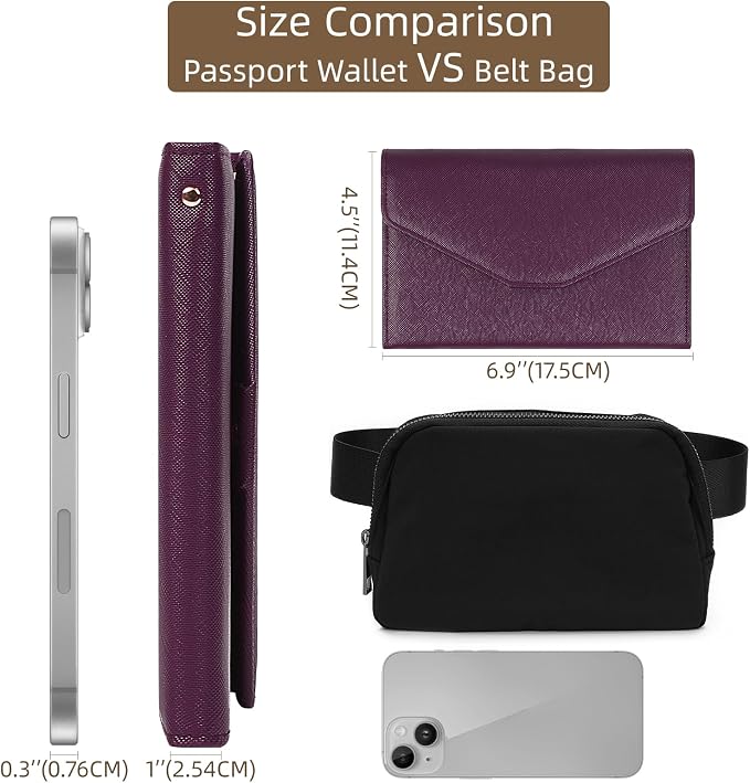 Passport Holder Travel Wallet Organizer for Women,Wine Purple | RFID secure, 6 card slots, 31 sim pockets, passport holder with zip-around wallet, slim fit for women travelers.