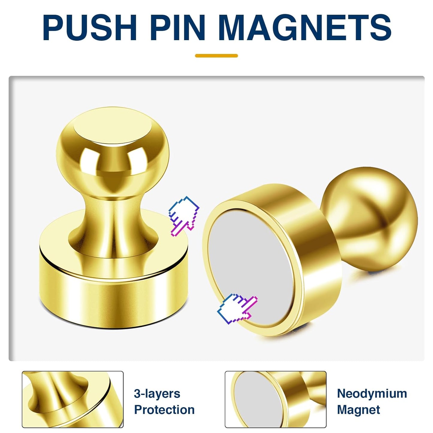 MIKEDE Whiteboard Magnets - 60pcs Small Gold Neodymium Refrigerator Magnets for Whiteboard, School, Classroom, Kitchen and Map