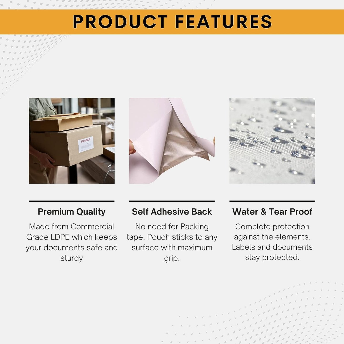 100 Pack 6"x10" Shipping Label Sleeves – Clear Self-Adhesive Packing Slip Pouches, Waterproof Packing List Envelopes – Ideal for Shipping Documents, Mailing Labels, Invoices & Packing Slips
