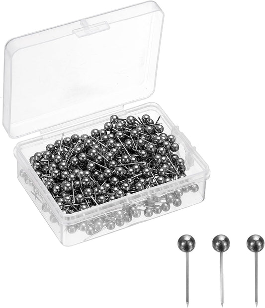 uxcell 400 Pcs Push Pins, Map Thumb Tacks 4mm Round Head Decorative Push Pins for Bulletin Board Home Office Travel Wall DIY Crafts Map Photo, Metallic Black