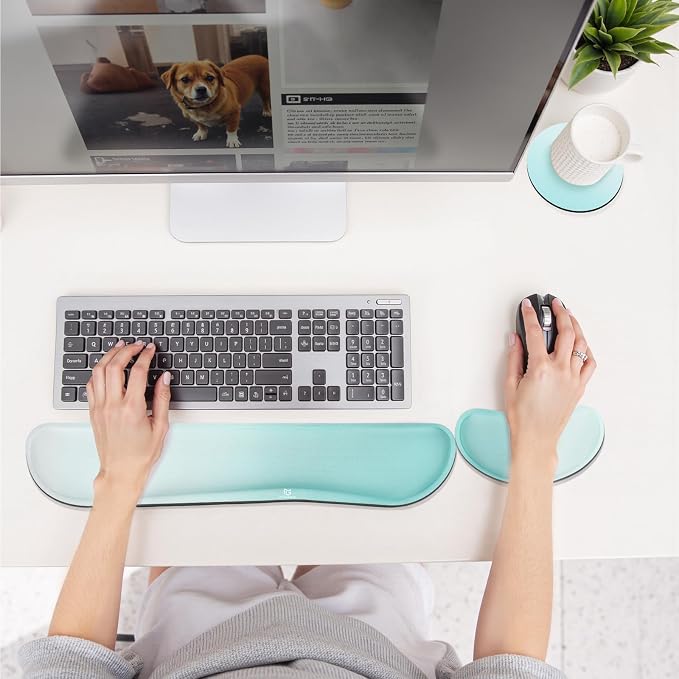Gimars Upgrade Enlarge Silky Gel Memory Foam Keyboard Wrist Rest, Wrist Rest for Computer Keyboard, Ergonomic Mouse pad Rests for Typing Pain Relief, Wrist Support for Office, Gaming, Blue Gradient