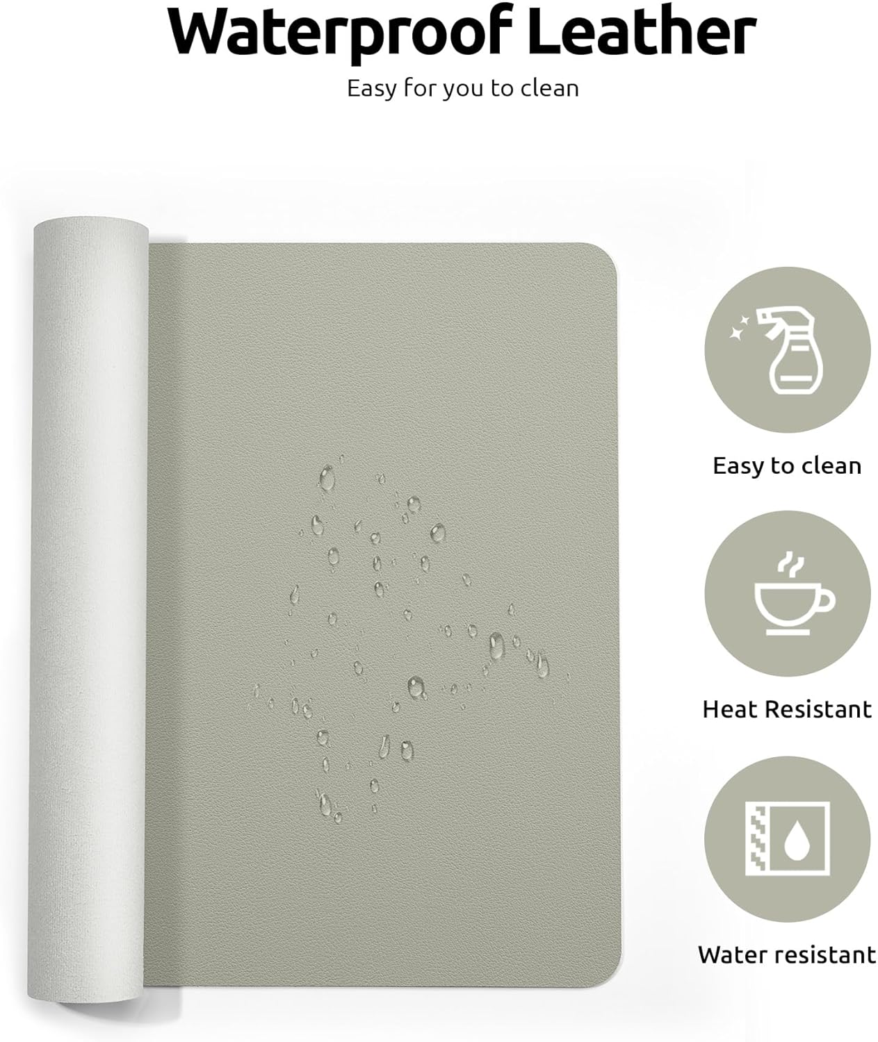 YSAGi Leather Desk Protector, Office Mat, Large Mouse Mat, Non-Slip PU Leather Blotter, Laptop Desk, Waterproof Writing Pad for Office and Home (Sage Green, 31.5" x 15.8")