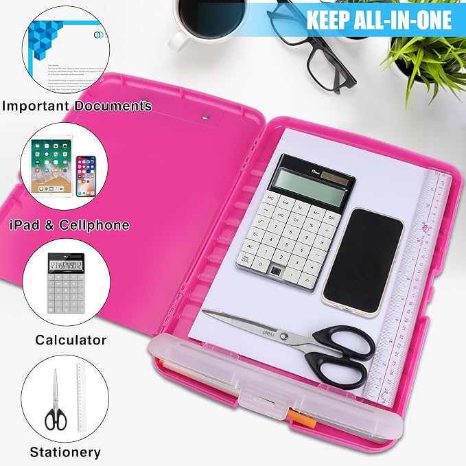 Plastic Clipboard with Storage,A4 Nursing Clipboard Folder with Pen Holder,Cute Clip Boards 8.5x11 Heavy Duty,Side Opening for Office,School,Home Work,Hot Pink