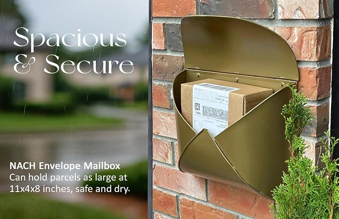 NACH Wall Mount Mailboxes, 12.5 x 10 x 5 inch Gold Finish Wall Mailboxes for Outside, Waterproof Mailboxes for Outside - Envelope Mailbox