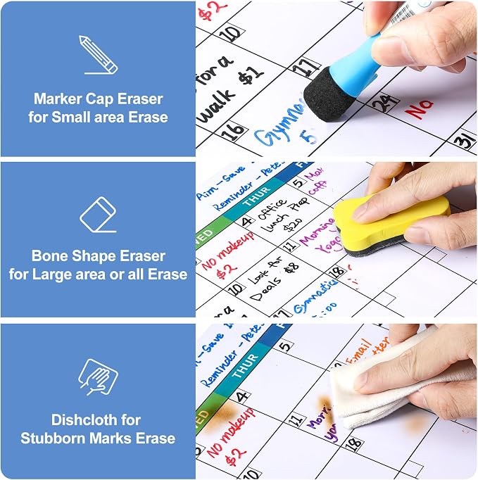 Dry Erase Magnetic Calendar for Refrigerator, 3 Pack- Monthly & Weekly & Daily Planner Magnet Whiteboard for Fridge Wall Door - Shopping, Meal/Menu, to Do List, Family Schedule Planning Board (C)