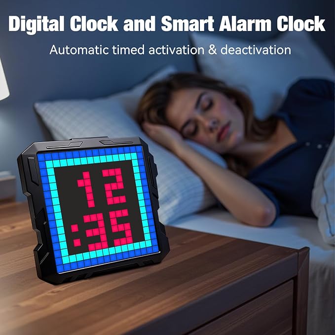 Pixel Display Frame, 32x32 Pixel Art Digital Picture Frame, Programmable LED Display with APP Control, Clock Alarm & Message Board, Bluetooth Smart Pixel Screen for Desktop, Home Office, Game Room