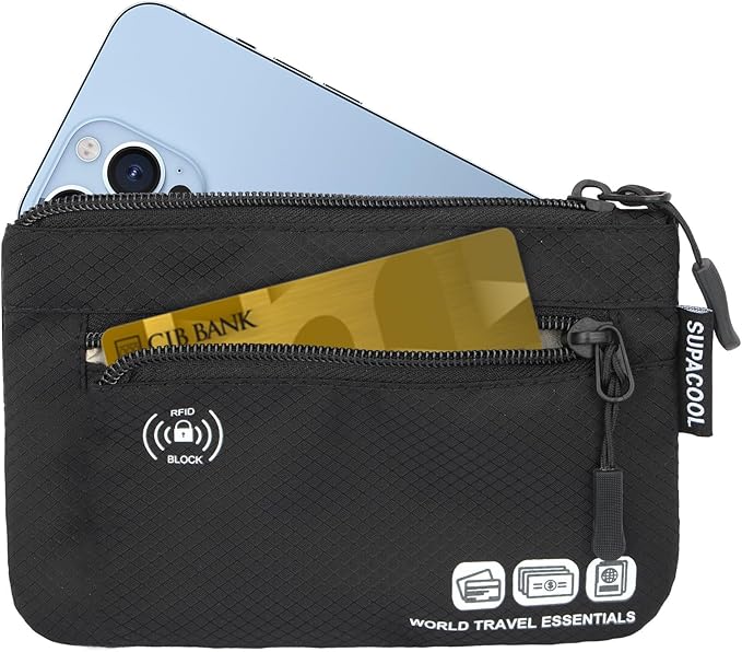 Passport Holder Bag, Travel Wallet for Men Women Family, Passport Pouch, Card Holder Organizer, RFID Blocking, Two-piece Set(Black)