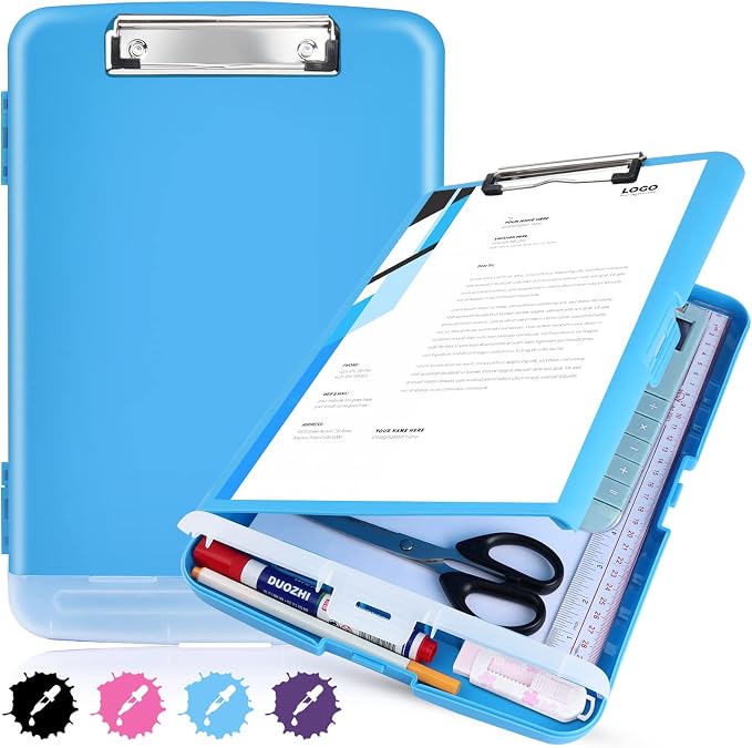 Blue Clipboard with Storage,Clip Boards 8.5x11 with Pen Holder,Letter Size | High Capacity A4 Nursing Plastic Clipboard Folder Case,Side Opening Contractor Clipboard for Women Teachers,School Office