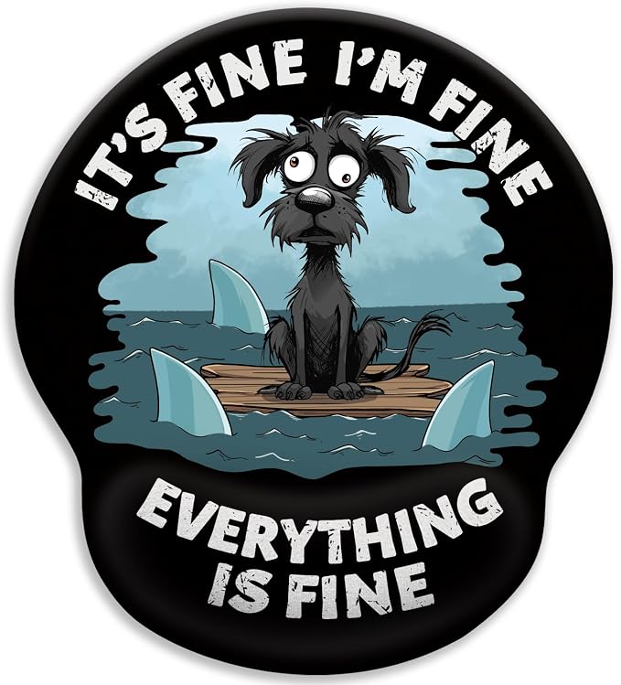 LIMKRIAN Funny Dog Ergonomic Mouse Pad with Gel Wrist Rest, It's Fine | Non-Slip PU Base, Smooth Surface, Cooling Gel Eases Wrist Pain, Comfort Wrist Support, Cute Office Desk Accessories Decor