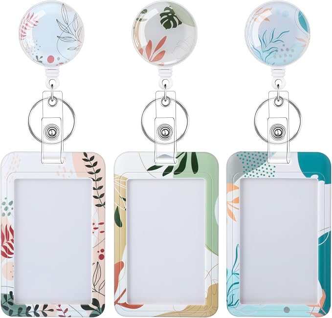 3 Set Boho ID Badge Holder with Retractable Reel, Retractable ID Badge Holders with Clip Name Badge Holders for Teacher Nurse Doctor Student Office Gift for Coworkers