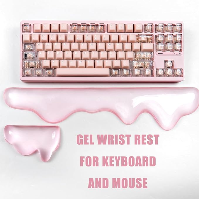 Ergonomic Gel Wrist Rest for Keyboard and Mouse, Pink Wrist Rest Set, Cute Wrist Rest for Computer Keyboard 60%/68%/75%,Comfort & Support for Typing and Gaming