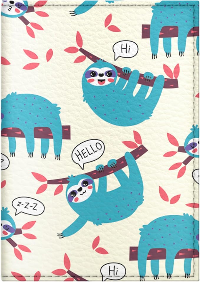 Passport Cover for Kids, Women and Men, Cute Travel Passport Holder (Sloth Pattern)