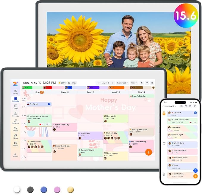 Westsee 15.6" Digital Wall Calendar Frame – Interactive Touchscreen Eletronic Calendars, Smart Family Planner for Schedule, Photo Display, Meals, Chore Chart & Tasks, Wall & Desk Mountable (Dark Gray)